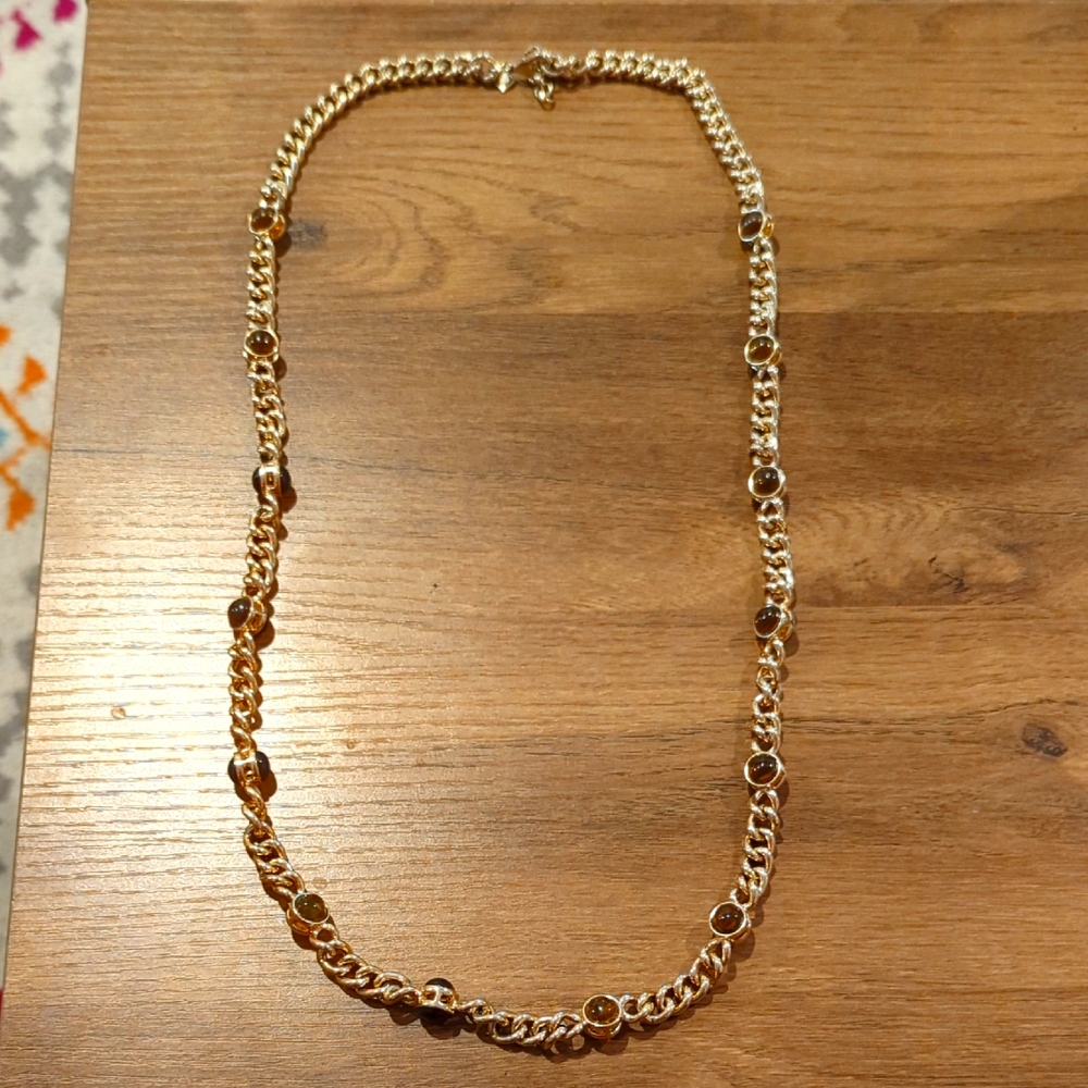Banana Republic 34" Heavy Chain‎ Necklace With Brown Tiger Eye Color Stones